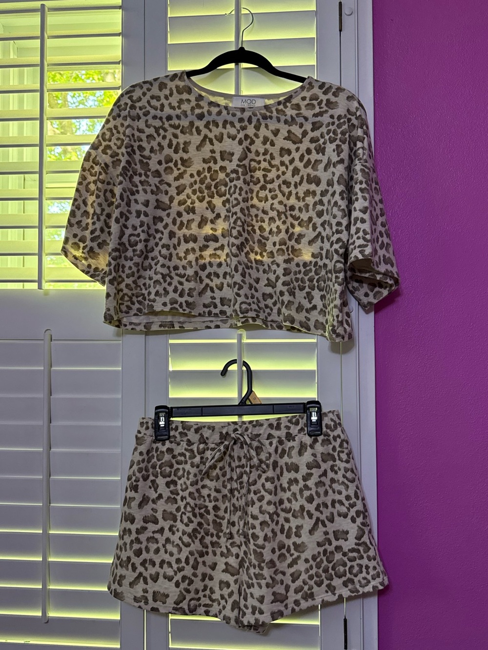 Leopard Print Two-Piece Top & Shorts Set - Beige Taupe